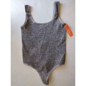 Colsie Women's Ribbed Seamless Thong Bodysuit Grey‎ Tank Style Large